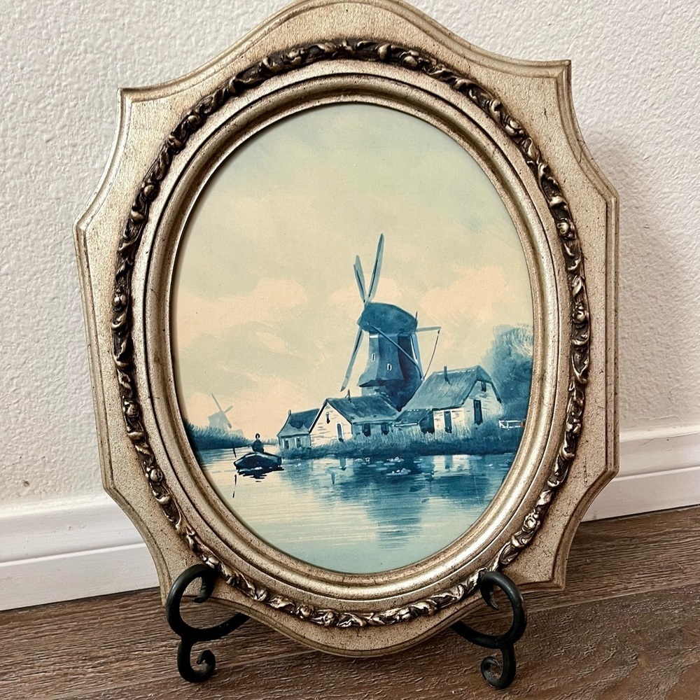 Elegant Gold Framed Windmill Art